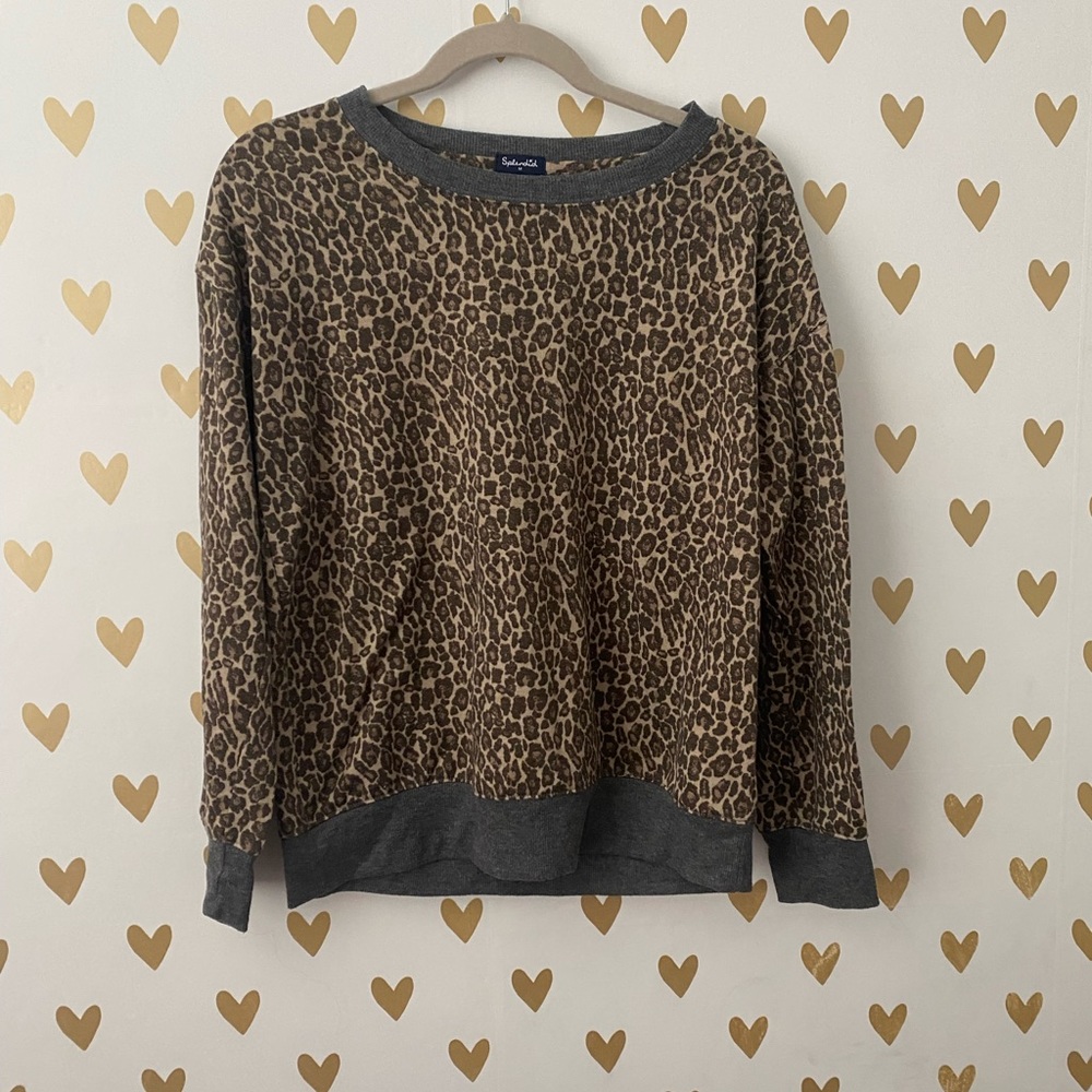 Splendid - Long Sleeve Leopard Print Crew Neck Shirt - Size Medium